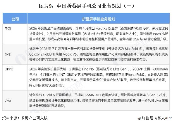  图表9：中国折叠屏手机公司业务规划（一）