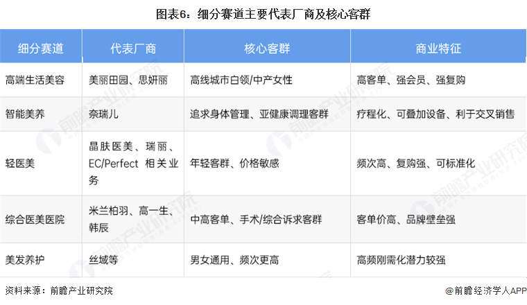 图表6：细分赛道主要代表厂商及核心客群
