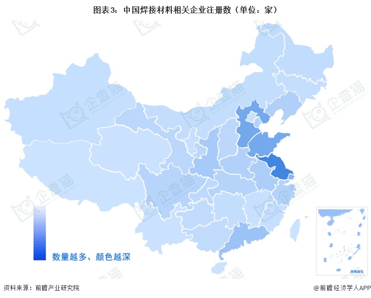 图表3：中国焊接材料相关企业注册数（单位：家）