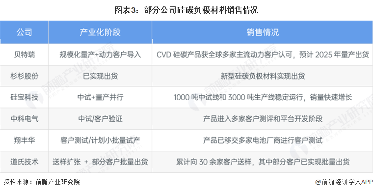 图表3:部分公司硅碳负极材料销售情况